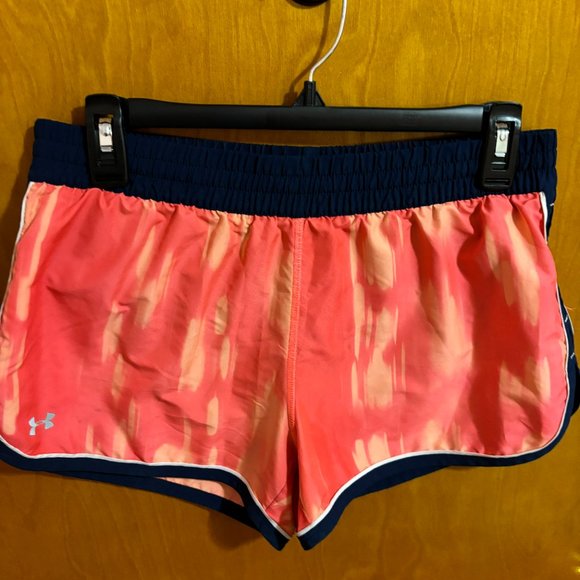 Under Armour Semi-Fitted Orange Blue Running Shorts with Drawstring heatgear - Picture 2 of 9